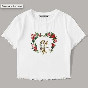 SHEIN Lettuce Trim Angel And Floral Print Top